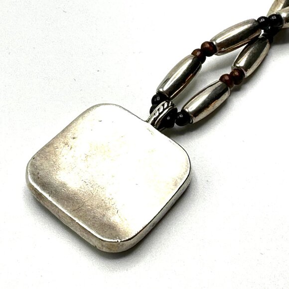 Vintage Jack Woolsey Silver Inlay Pendant Necklace—MOP, Onyx, Jasper, Bone—EUC - Picture 6 of 11